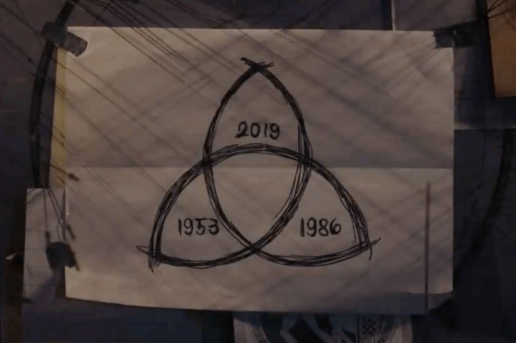 Desenho mostrando as três diferentes épocas presentes na história de Dark, um ciclo de 33 anos.