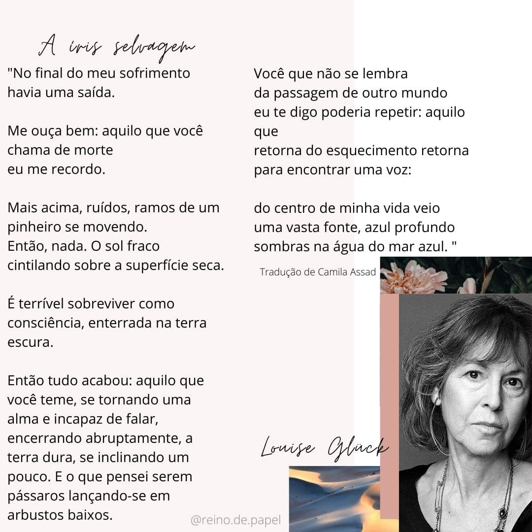 Poema "A íris selvagem" de Louise Gluck, ganhadora do Nobel de Literatura 2020.